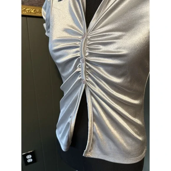 Wet Seal Y2K Silver Babydoll Blouse Top M Medium - Picture 2 of 8